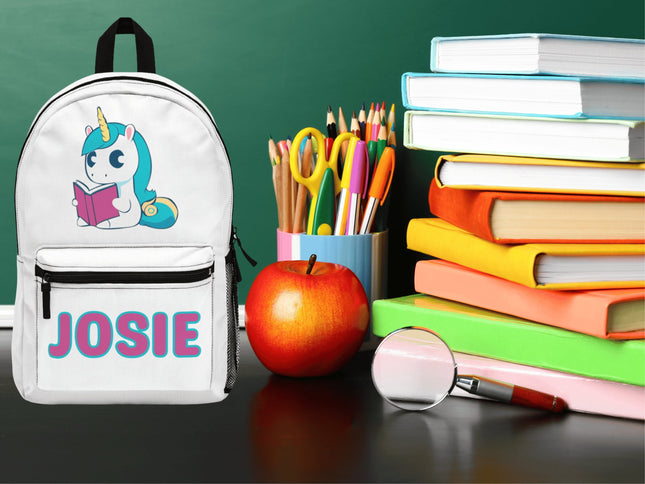Kids Unicorn School Backpack | Personalized School Bag |White Book Bag