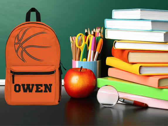 Personalized School Bag | Kids Basketball School Backpack | Child Travel Bag | Orange Child Backpack