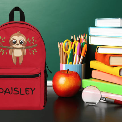 Kids Sloth School Backpack | Personalized School Bag |Red Book Bag