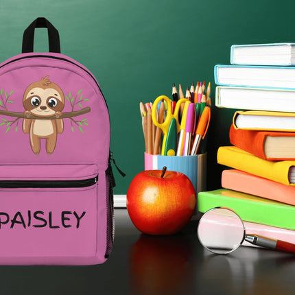 Kids Sloth School Backpack | Personalized School Bag |Pink Book Bag