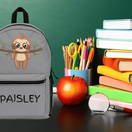 Kids Sloth School Backpack | Personalized School Bag |Gray Book Bag