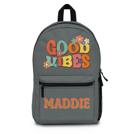 Kids Good Vibes School Backpack | Personalized School Bag | Dark Gray Book Bag