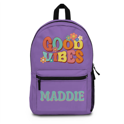 Kids Good Vibes School Backpack | Personalized School Bag | Purple Book Bag