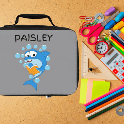 Cute Shark Lunch Bag | Personalized Kids Lunch Box | Insulated School Lunch Bag | Gray Childrens Backpack