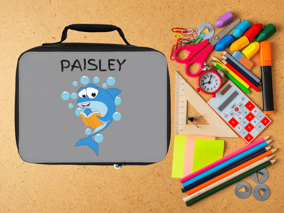 Cute Shark Lunch Bag | Personalized Kids Lunch Box | Insulated School Lunch Bag | Gray Childrens Backpack