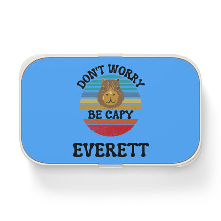Personalized Bento Box | Don't Worry Be Capy Bento Lunch Box | Kids School Snack Container | Custom Lunch Box | Light Blue Child Snack Box