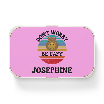 Personalized Bento Box | Don't Worry Be Capy Bento Lunch Box | Kids School Snack Container | Custom Lunch Box | Pink Child Snack Box