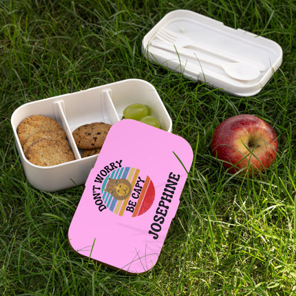 Personalized Bento Box | Don't Worry Be Capy Bento Lunch Box | Kids School Snack Container | Custom Lunch Box | Pink Child Snack Box