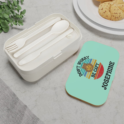 Personalized Bento Box | Don't Worry Be Capy Bento Lunch Box | Kids School Snack Container | Custom Lunch Box | Mint Green Child Snack Box