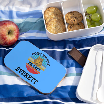 Personalized Bento Box | Don't Worry Be Capy Bento Lunch Box | Kids School Snack Container | Custom Lunch Box | Light Blue Child Snack Box
