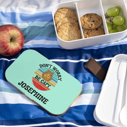 Personalized Bento Box | Don't Worry Be Capy Bento Lunch Box | Kids School Snack Container | Custom Lunch Box | Mint Green Child Snack Box