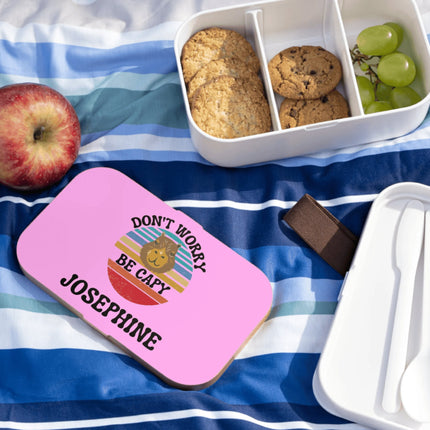 Personalized Bento Box | Don't Worry Be Capy Bento Lunch Box | Kids School Snack Container | Custom Lunch Box | Pink Child Snack Box