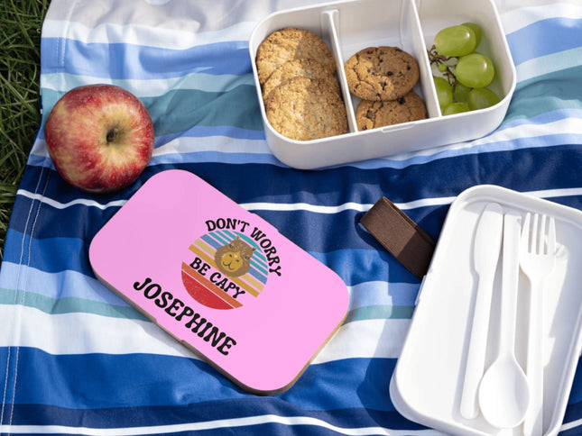 Personalized Bento Box | Don't Worry Be Capy Bento Lunch Box | Kids School Snack Container | Custom Lunch Box | Pink Child Snack Box