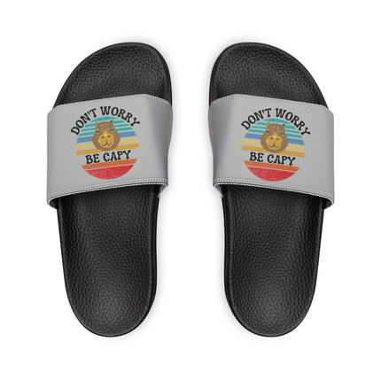 Men's Beach Sandals | Capybara Sandals | Youth Flip Flops | Men's Slide Sandals | Retro Sandals | Don't Worry Be Capy Gray Shoes