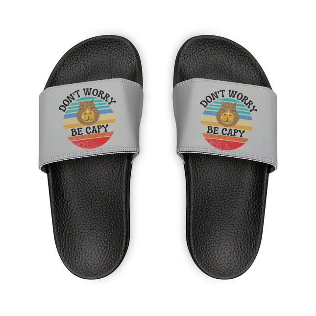 Men's Beach Sandals | Capybara Sandals | Youth Flip Flops | Men's Slide Sandals | Retro Sandals | Don't Worry Be Capy Gray Shoes