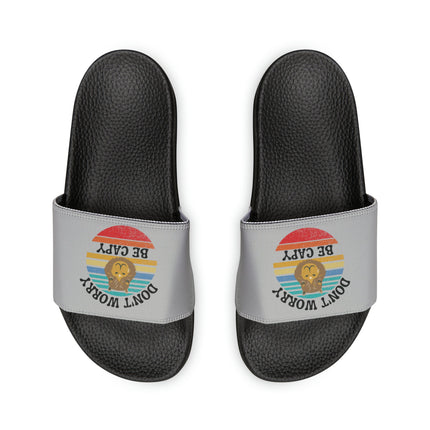Men's Beach Sandals | Capybara Sandals | Youth Flip Flops | Men's Slide Sandals | Retro Sandals | Don't Worry Be Capy Gray Shoes