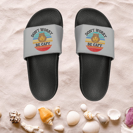 Men's Beach Sandals | Capybara Sandals | Youth Flip Flops | Men's Slide Sandals | Retro Sandals | Don't Worry Be Capy Gray Shoes