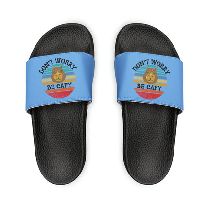 Men's Beach Sandals | Capybara Sandals | Youth Flip Flops | Men's Slide Sandals | Retro Sandals | Don't Worry Be Capy Light Blue Shoes