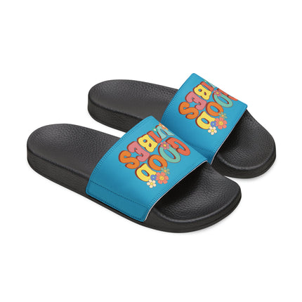 Kids Beach Sandals | Youth Flip Flops | Childrens Slide Sandals | Retro Sandals | Good Vibes Turquoise Shoes