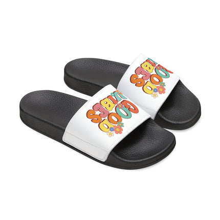 Kids Beach Sandals | Youth Flip Flops | Childrens Slide Sandals | Retro Sandals | Good Vibes White Shoes