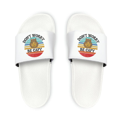 Kids Beach Sandals | Capybara Sandals | Youth Flip Flops | Childrens Slide Sandals | Retro Sandals | Don't Worry Be Capy White Shoes