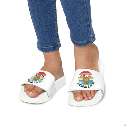Kids Beach Sandals | Capybara Sandals | Youth Flip Flops | Childrens Slide Sandals | Retro Sandals | Don't Worry Be Capy White Shoes