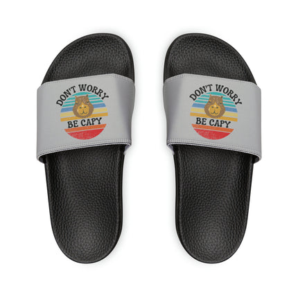 Kids Beach Sandals | Capybara Sandals | Youth Flip Flops | Childrens Slide Sandals | Retro Sandals | Don't Worry Be Capy Gray Shoes