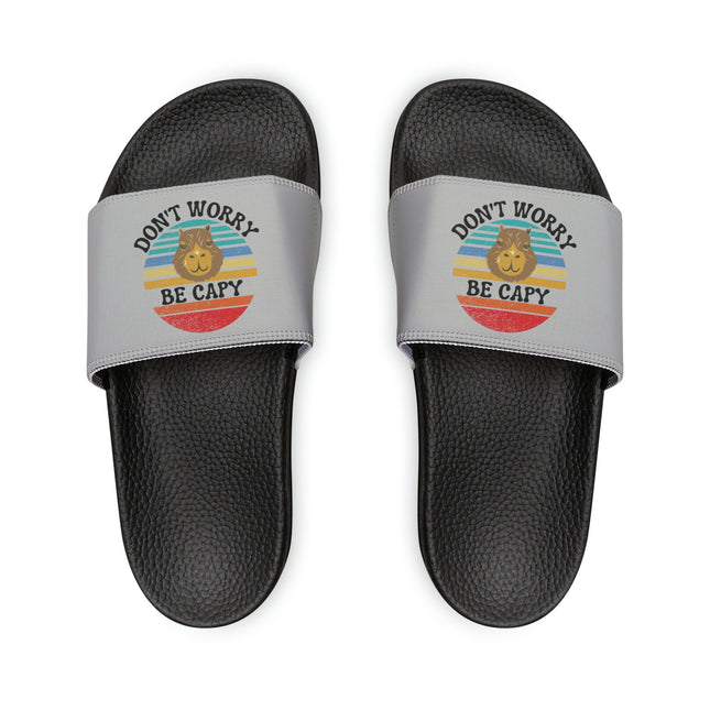 Kids Beach Sandals | Capybara Sandals | Youth Flip Flops | Childrens Slide Sandals | Retro Sandals | Don't Worry Be Capy Gray Shoes
