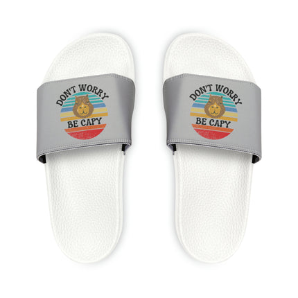 Kids Beach Sandals | Capybara Sandals | Youth Flip Flops | Childrens Slide Sandals | Retro Sandals | Don't Worry Be Capy Gray Shoes