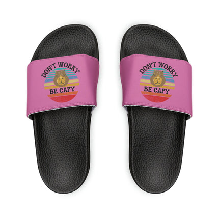 Kids Beach Sandals | Capybara Sandals | Youth Flip Flops | Childrens Slide Sandals | Retro Sandals | Don't Worry Be Capy Pink Shoes