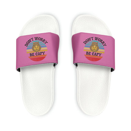 Kids Beach Sandals | Capybara Sandals | Youth Flip Flops | Childrens Slide Sandals | Retro Sandals | Don't Worry Be Capy Pink Shoes
