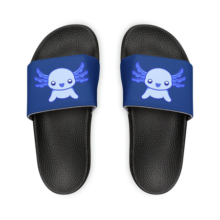 Kids Beach Sandals | Axolotl Sandals | Youth Flip Flops | Childrens Slide Sandals | Dark Blue Animal Sandals