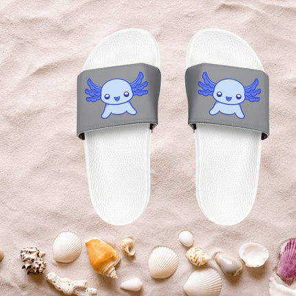 Kids Beach Sandals | Axolotl Sandals | Youth Flip Flops | Childrens Slide Sandals | Dark Blue Animal Sandals
