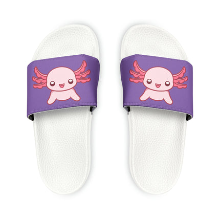 Kids Beach Sandals | Pink Axolotl Sandals | Youth Flip Flops | Childrens Slide Sandals | Purple Animal Sandals