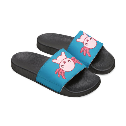 Turquoise Axolotl Youth PU Slide Sandals Black