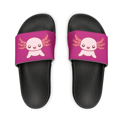 Kids Beach Sandals | Pink Axolotl Sandals | Youth Flip Flops | Childrens Slide Sandals | Pink Animal Sandals