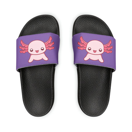 Kids Beach Sandals | Pink Axolotl Sandals | Youth Flip Flops | Childrens Slide Sandals | Purple Animal Sandals