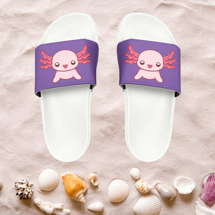 Kids Beach Sandals | Pink Axolotl Sandals | Youth Flip Flops | Childrens Slide Sandals | Purple Animal Sandals