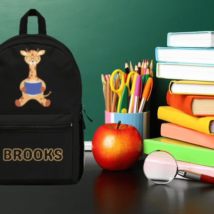 Kids Giraffe School Backpack | Personalized School Bag |Black Book Bag