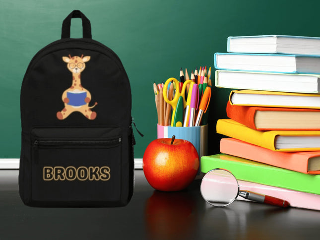 Kids Giraffe School Backpack | Personalized School Bag |Black Book Bag