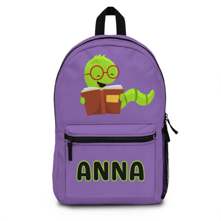 Kids Bookworm School Backpack | Personalized School Bag | Back to School | Purple Book Bag