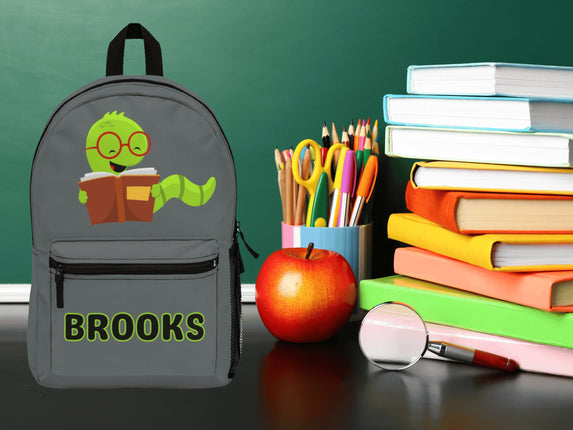 Kids Bookworm School Backpack | Personalized School Bag | Dark Gray Book Bag
