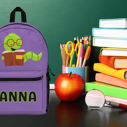Kids Bookworm School Backpack | Personalized School Bag | Back to School | Purple Book Bag