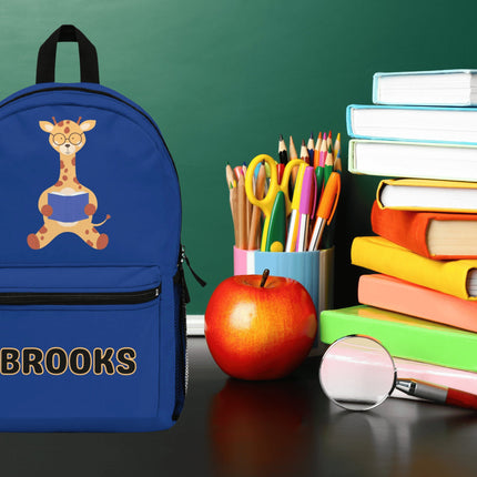 Kids Giraffe School Backpack | Personalized School Bag |Dark Blue Book Bag