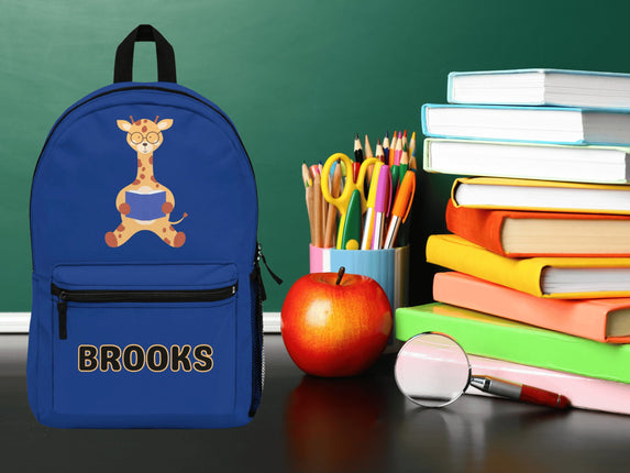 Kids Giraffe School Backpack | Personalized School Bag |Dark Blue Book Bag