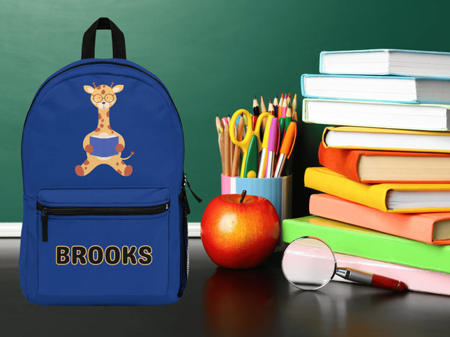 Kids Giraffe School Backpack | Personalized School Bag |Dark Blue Book Bag