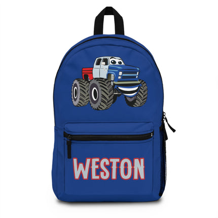 Kids Monster Truck School Backpack | Personalized School Bag | Dark Blue Book Bag