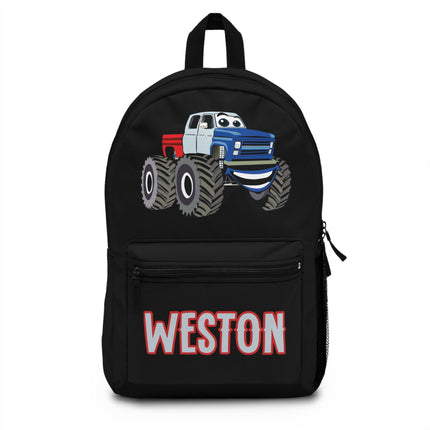 Kids Monster Truck School Backpack | Personalized School Bag | Black Book Bag