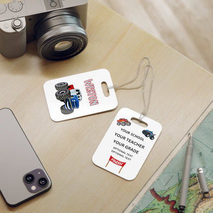 Kids School Backpack Tag | Monster Truck Schoolbag Label | Back to School Personalized Label | Personalized Kids Backpack