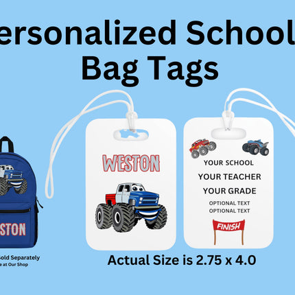 Kids School Backpack Tag | Monster Truck Schoolbag Label | Back to School Personalized Label | Personalized Kids Backpack